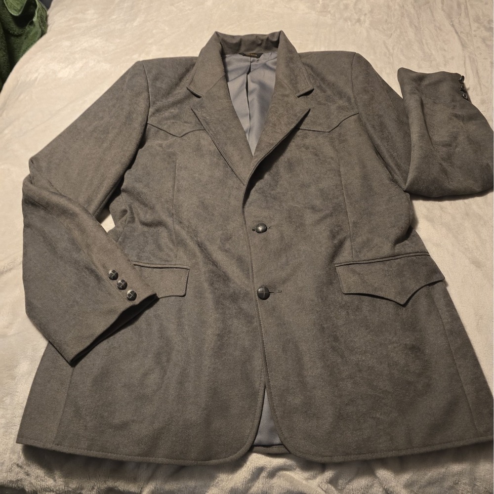 Vintage Pioneer Wear Grey Western Blazer Mens Yoke Cowboy 44 USA Made Rockabilly
